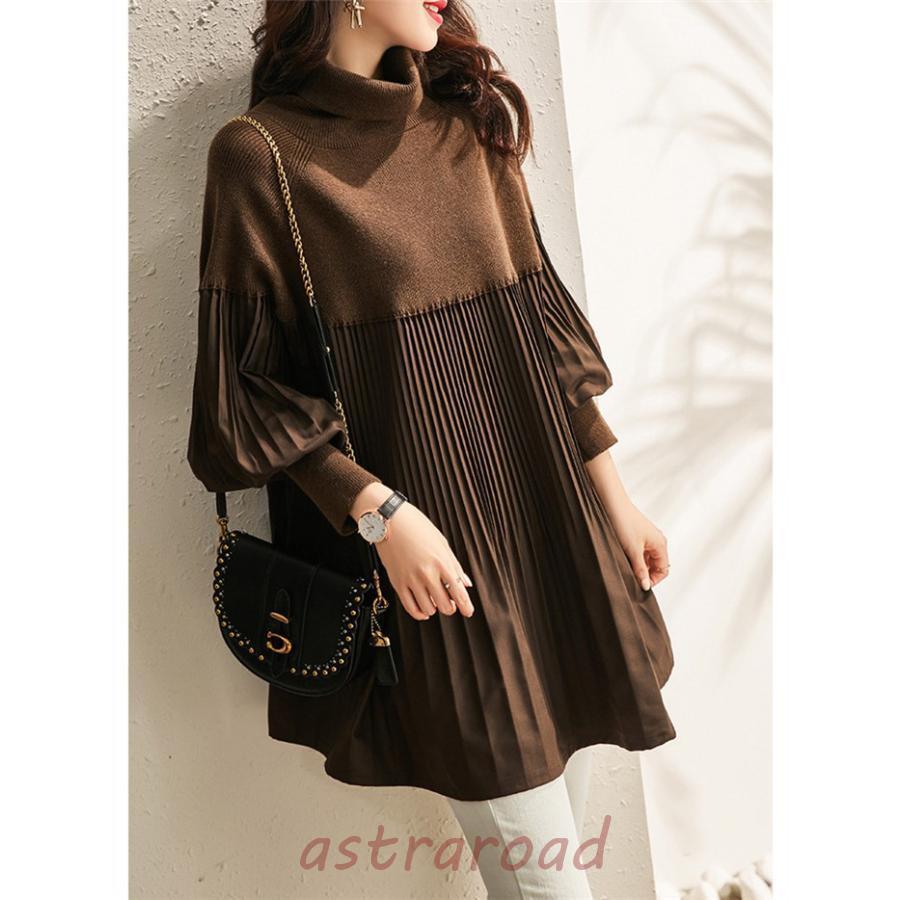 チュニックワンピース レディース チュニック ニット切り替え ブリーツ