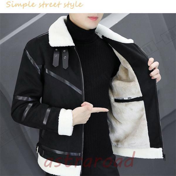 ムートンジャケット メンズ レザージャケット 裏起毛 厚手 ライダース