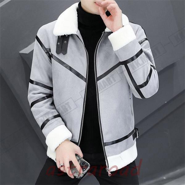 ムートンジャケット メンズ レザージャケット 裏起毛 厚手 ライダース