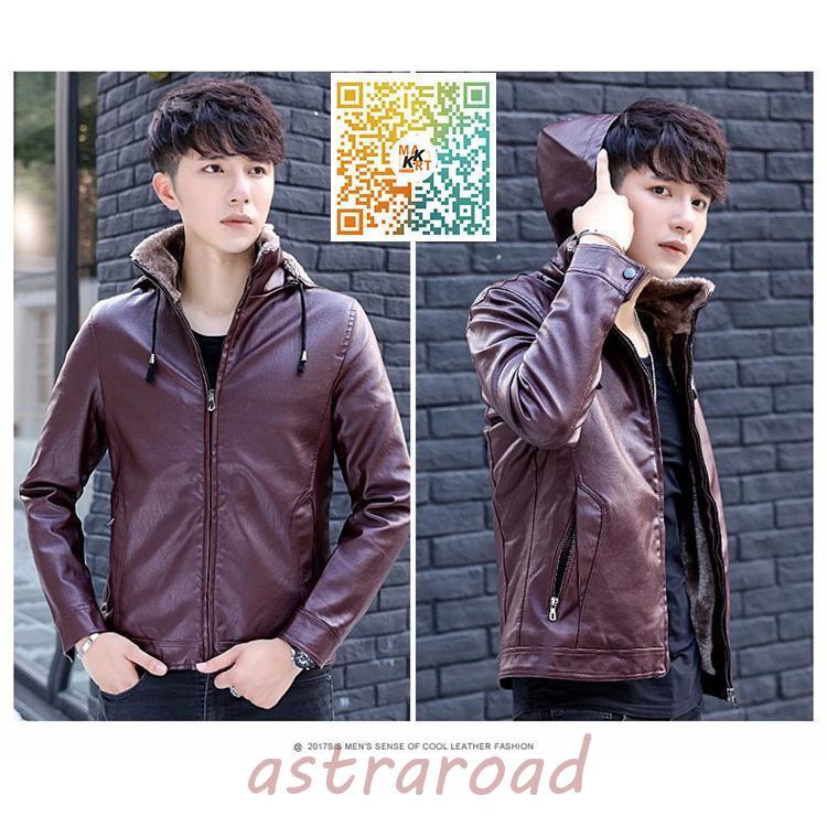 メンズ革ジャン 秋冬 レザージャケット トレンド シンプル フード付き