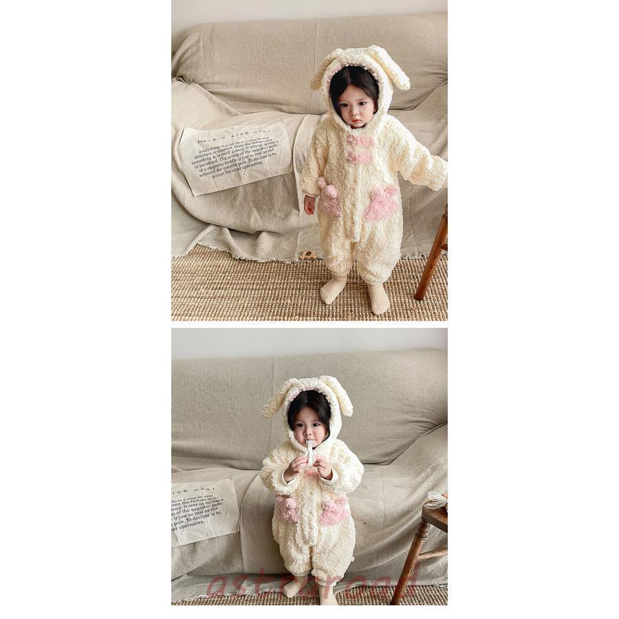 ロンパース ベビー ボアロンパース 兎耳フード ジャンプスーツ