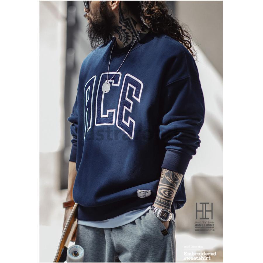 トレーナー スウェット メンズ 長袖 おしゃれ 刺繍入り ACE 英文字