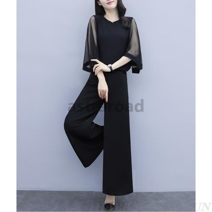 かっこいいパンツドレス 袖あり 黒 セパレート パーティードレス 結婚