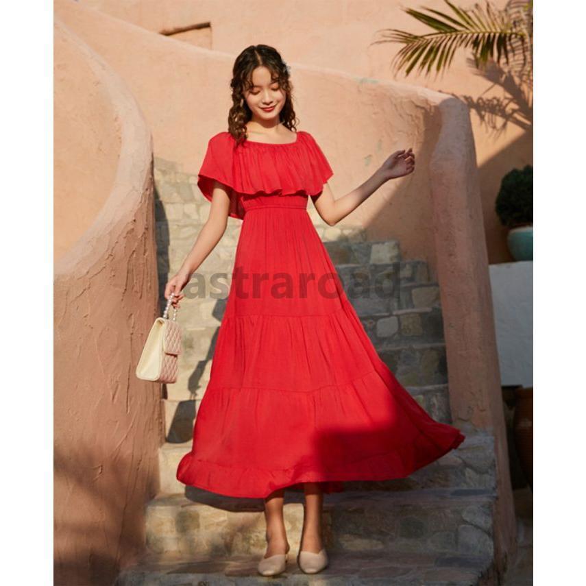 リゾートワンピース 夏 レディース ベアトップ ワンピース フリル 2WAY