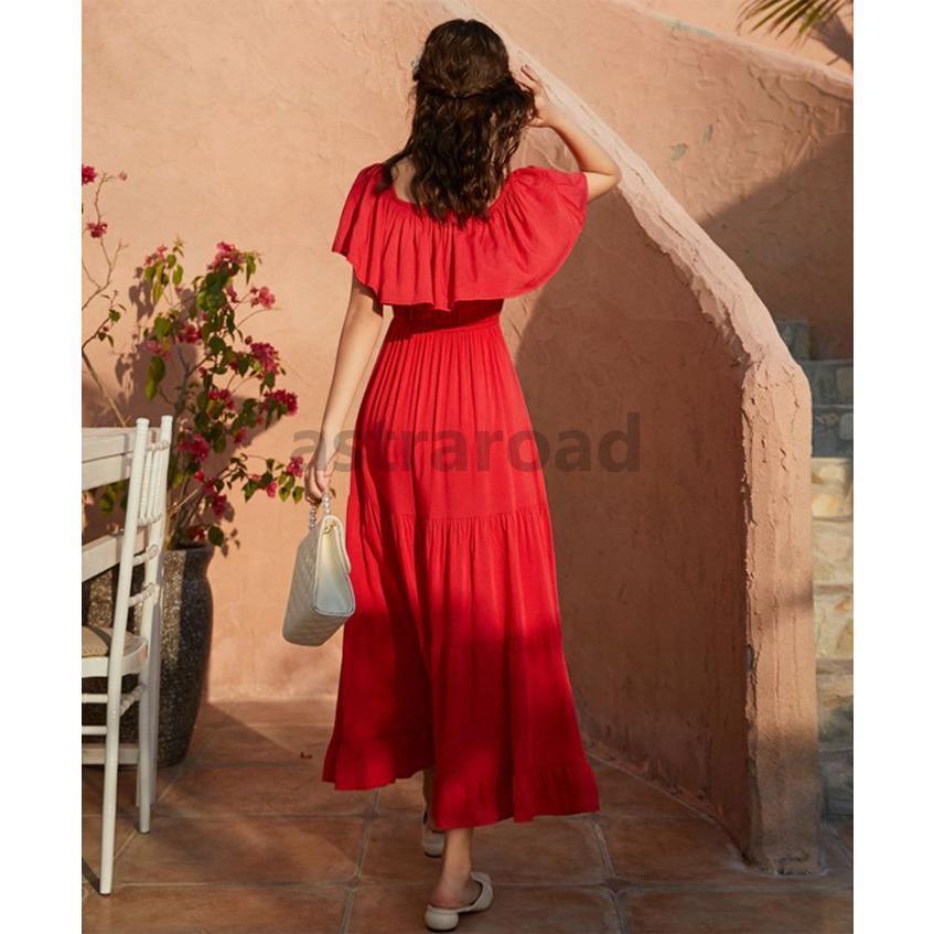 PLEATS PLEASE ミドル丈ワンピース チュニック フリル スリット 赤 PLEATS PLEASE ミドル丈ワンピース チュニック フリル スリット