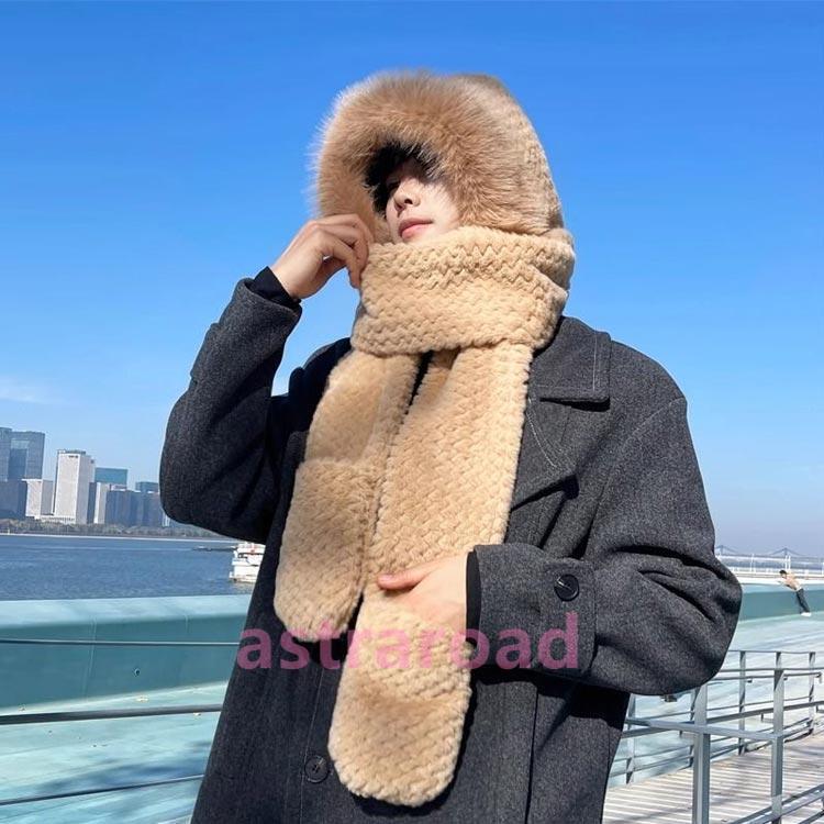 爆買 マフラー 帽子 冬 メンズ フェイクファー ふわふわ フード付き