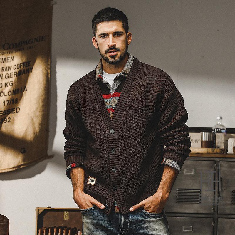 ニットカーディガン セーター メンズ 畦編み Vネック 長袖