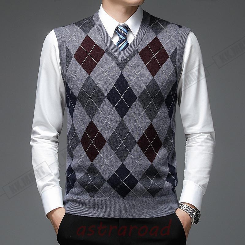 爆買ニットベスト メンズ Vネック プルオーバー セーター チェック柄