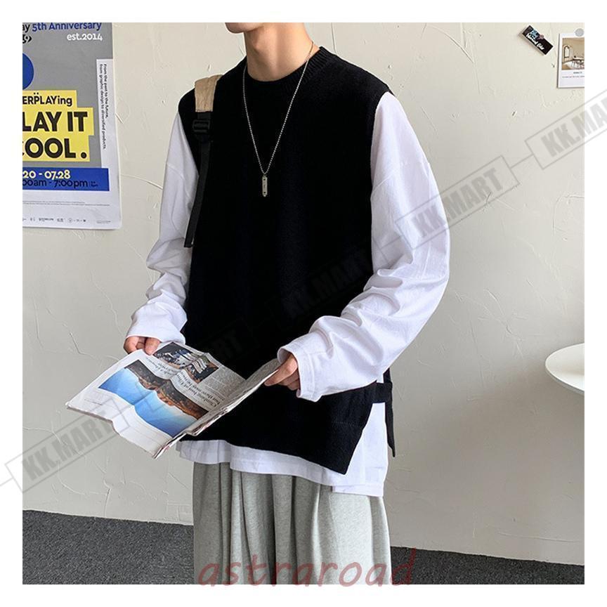 ニットベスト メンズ 袖なし ニット トップス クルーネック インナー