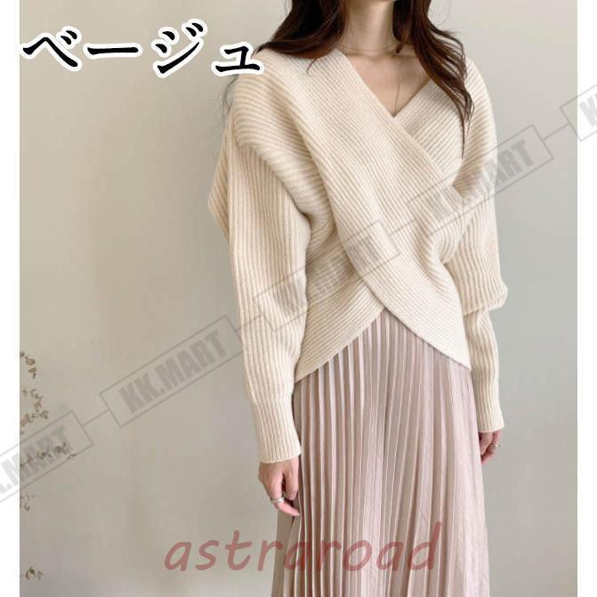 Vネックニット セーター レディース カシュクール フロントクロス