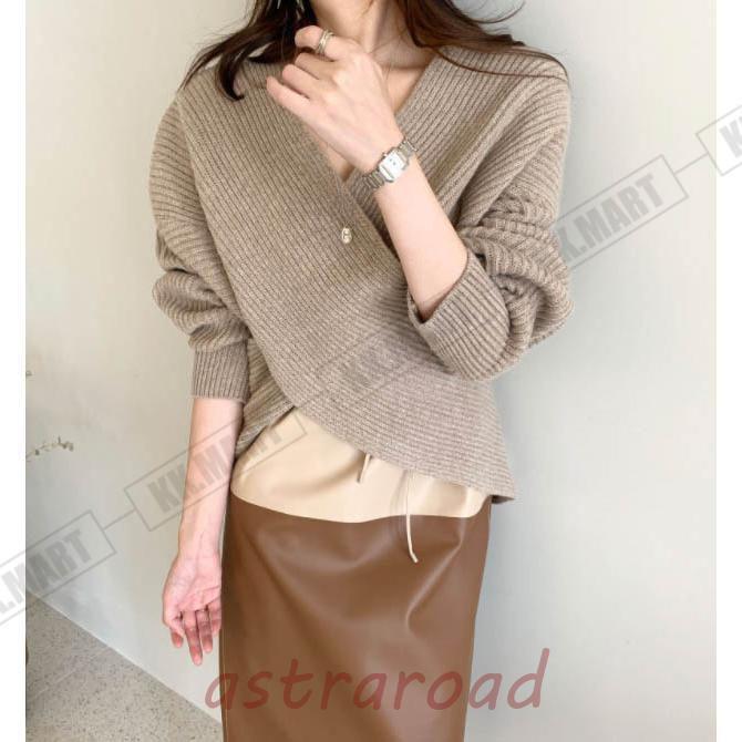 Vネックニット セーター レディース カシュクール フロントクロス