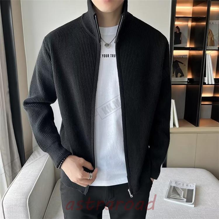 大きいサイズニットジップアップセーターメンズハイネックジッパー