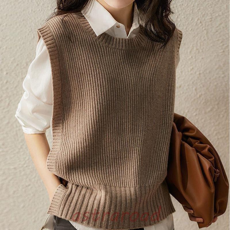 ニット 綿 シャツベスト vネック ゆったり レディース 長袖