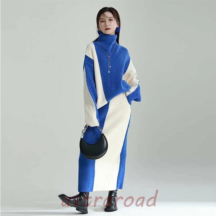 セットアップ レディース 秋冬 ニット ニットセーター ハイネック