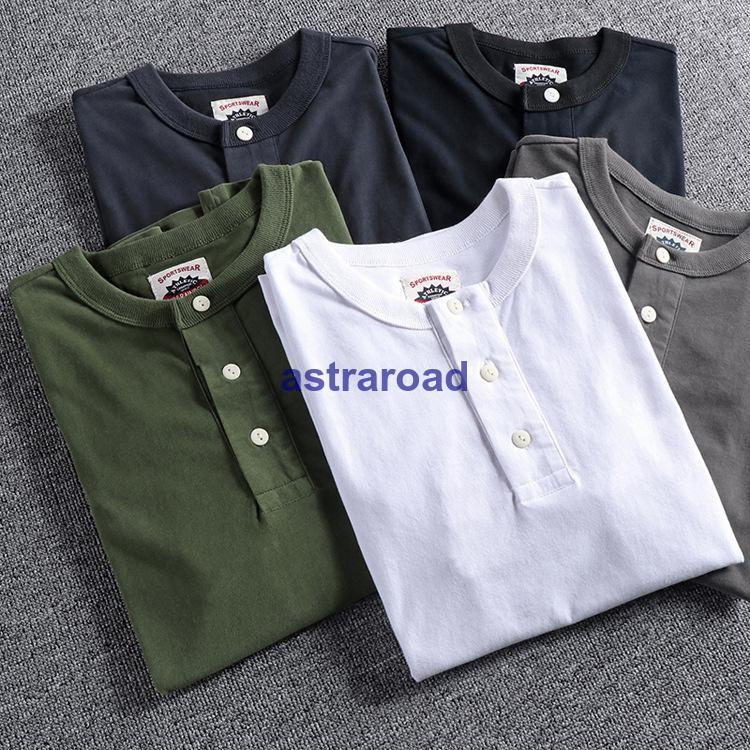 メンズ ヘンリーネック Tシャツ 半袖 ゆったり シンプル 着