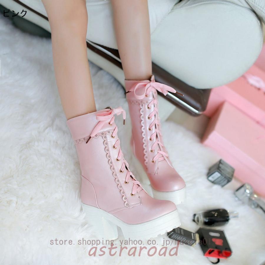 レディースブーツ 編み上げ ショートブーツ 可愛い お嬢様風 ロリータ