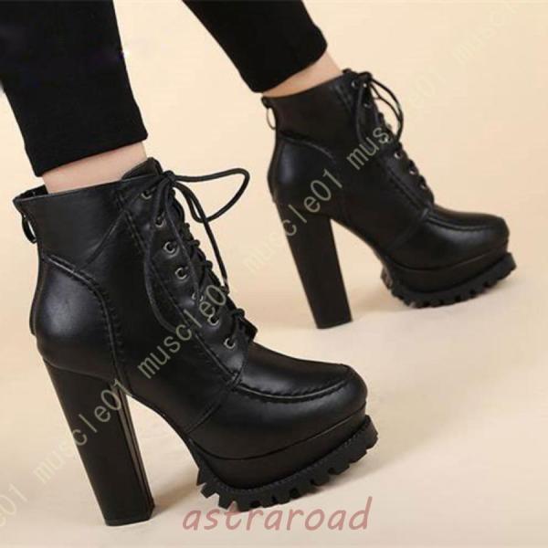 ブーティ 厚底靴 厚底 ショートブーツ レディース ハイヒール 太ヒール