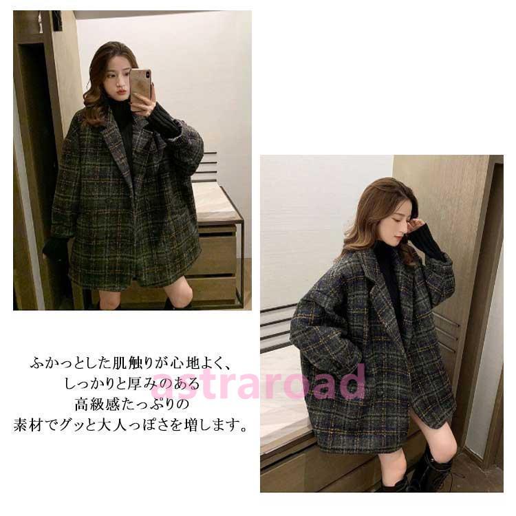 コート レディース チェスターコート チェック柄 ミドル丈 秋冬 厚手