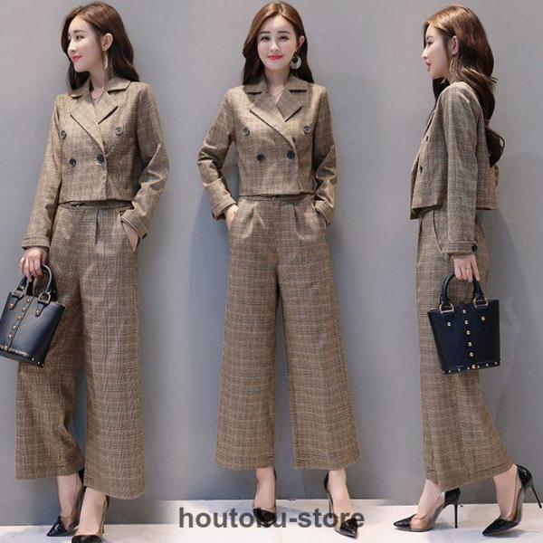 セットアップ レディース 春 秋 冬 パンツスーツ ワイドパンツ パンツ