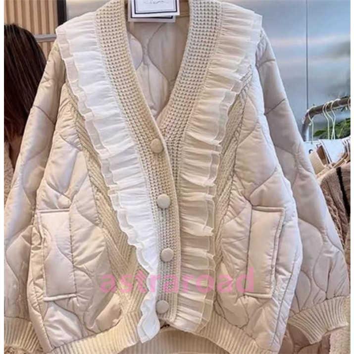 セーター レディース ジャケット コート ニット 厚手 綿服 フリル ニットコート カーディガン ニットセーター 前開き 羽織り Vネック 秋 冬 ゆったり 切り替えの画像