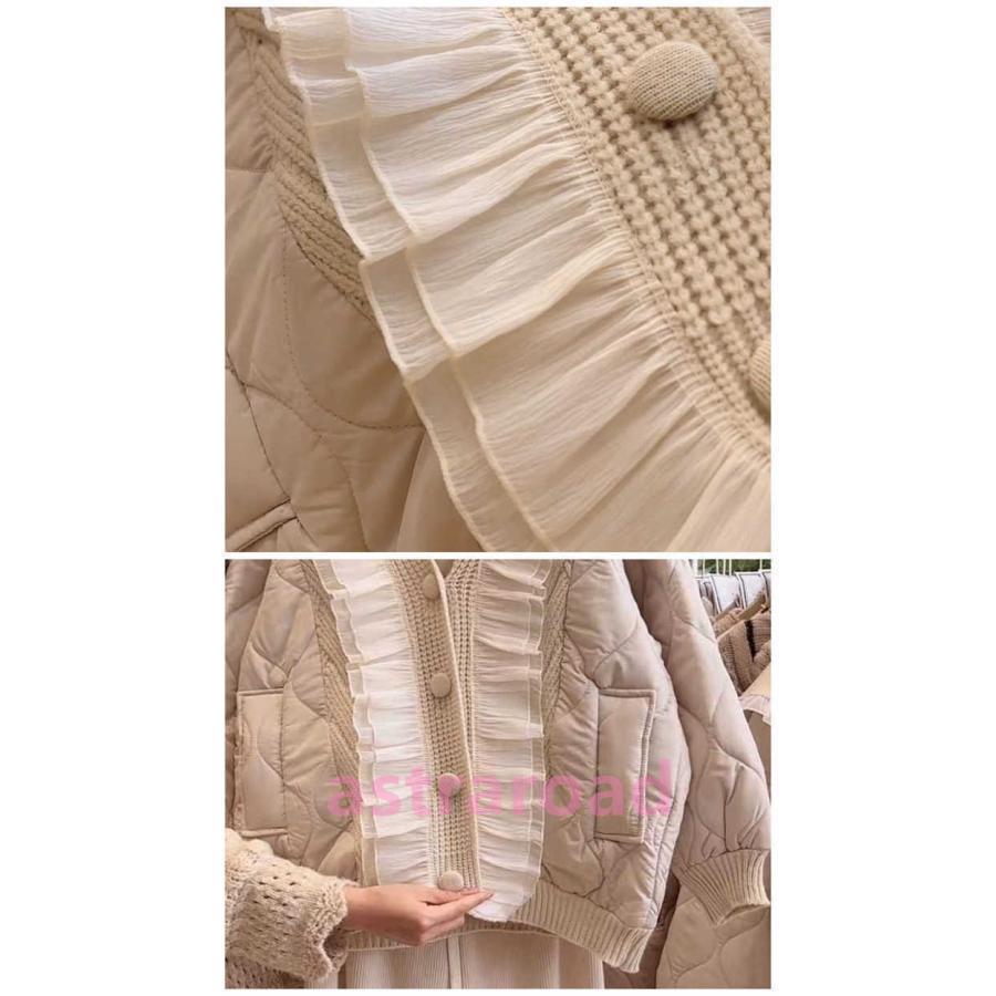 セーター レディース ジャケット コート ニット 厚手 綿服 フリル ニットコート カーディガン ニットセーター 前開き 羽織り Vネック 秋 冬 ゆったり 切り替えの画像