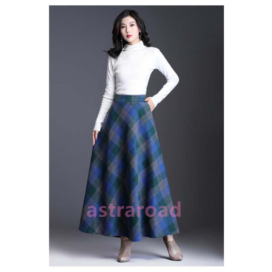 フレアスカート タータンチェック マキシスカート 秋冬 ロングスカート