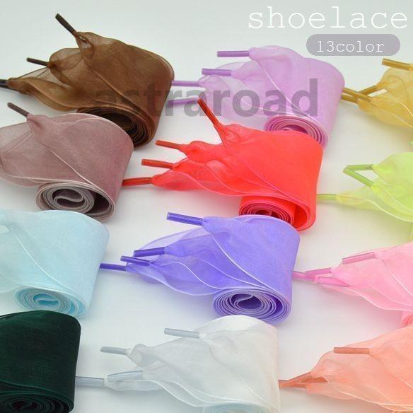 靴ひも 1ペア 靴紐 シューレース リボン オーガンジー 平紐 幅広