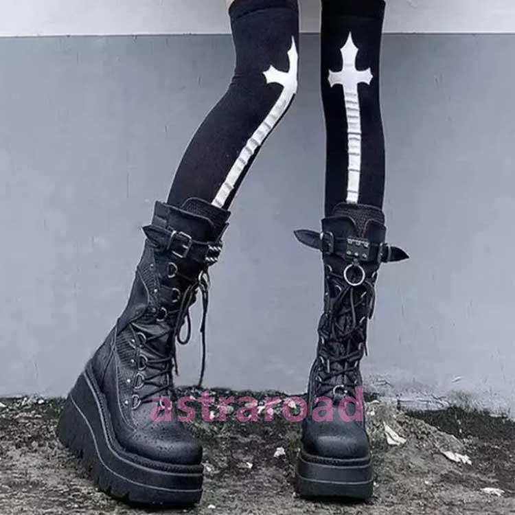 CharlaTedrick【美品】厚底編み上げブーツレースアップブーツゴスロリ ゴシック 歩きやすい 編み上げブーツ レディース 厚底ブーツ ブーツ 靴