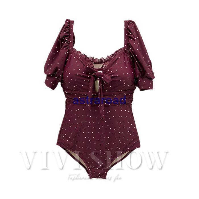 水着 レディース ワンピース 体型カバー 袖付き ドット柄 パフスリーブ 5分袖 水玉 30代 40代 50代 20代 大人可愛い レトロ水着 かわいい水着 夏 | ブランド登録なし | 05