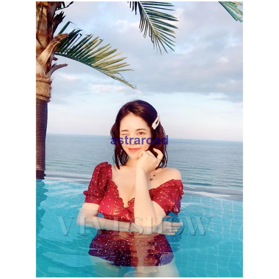 水着 レディース ワンピース 体型カバー 袖付き ドット柄 パフスリーブ 5分袖 水玉 30代 40代 50代 20代 大人可愛い レトロ水着 かわいい水着 夏 | ブランド登録なし | 06