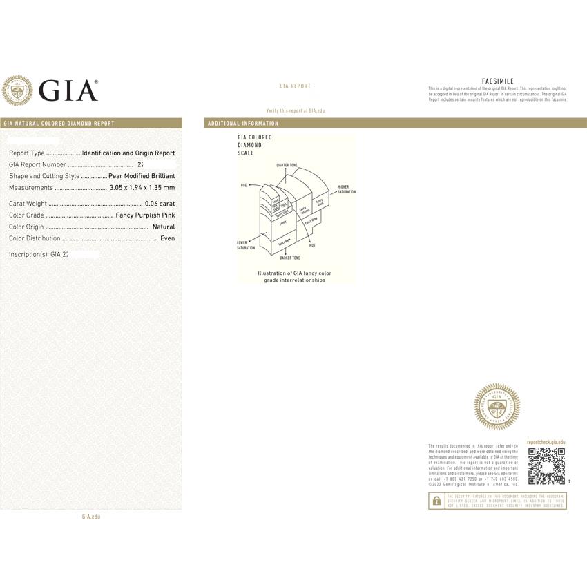 Type IIa(タイプ2a), GIAレポート付 0.060ct Fancy Purplish Pink, VS2(CGL), 天然ピンクダイヤモンド, CGLレポート及びCGLダイヤモンド分析報告書付, CGLソ付の画像