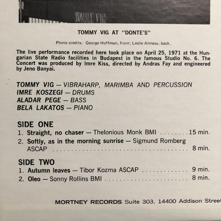 原信夫Collection 美ジャケ 超貴重盤 1971年 米国盤 オリジ盤 トミー・ヴィッグ Tommy Vig LPレコード Tommy Vig In Budapest! Vibraphone｜astrotunes｜06