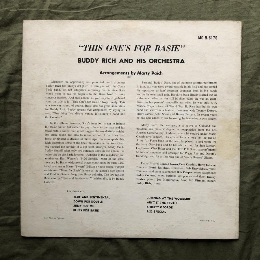 原信夫Collection 良盤 激レア 1957年 米国 本国オリジナルリリース盤 Buddy Rich And His Orchestra LPレコード This One's For Basie