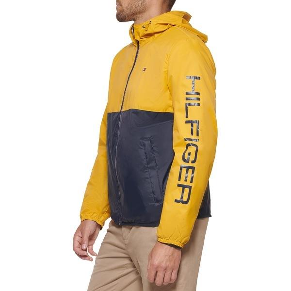 国内配送 トミー ヒルフィガー Colorblock Yellow Navy Jacket Slicker Rain Logo Colorblocked メンズ アウター コート ヒルフィガー トミー コート メンズ コート アウター