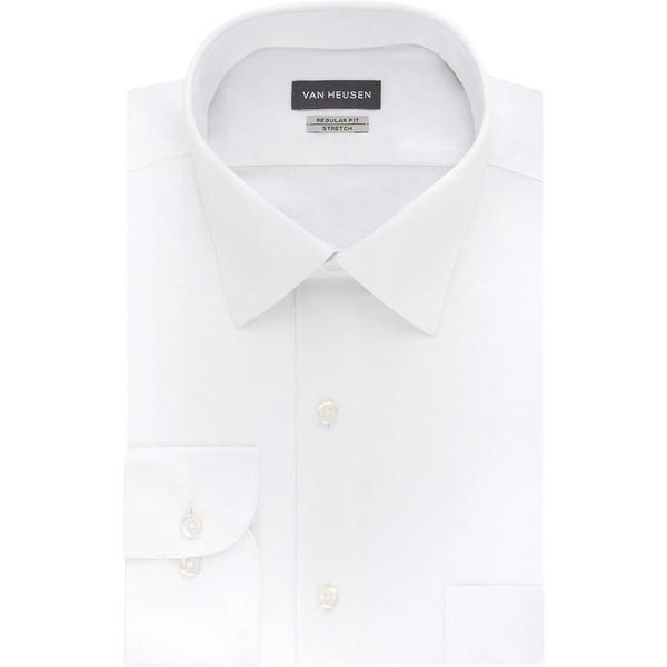 年末のプロモーション特価！ ヴァンハウセン シャツ White Solid Stretch Sateen Lux Fit Regular Shirts Dress メンズ トップス 長袖
