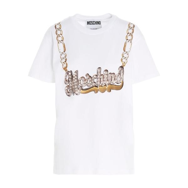送料込 モスキーノ レディース Tシャツ トップス Moschino Logo Chain Print T Shirt