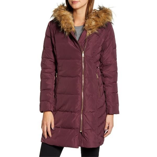【現金特価】 コールハーン コート アウター レディース Cole Haan Feather & Down Puffer Jacket with Faux Fur Trim Merlot, 超可爱の 6c91c321