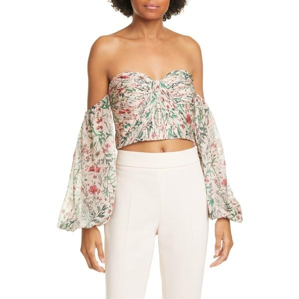 品多く アミュール カットソー トップス レディース AMUR Helena Floral Off the Shoulder Silk Crop Top Blush Multi Wildflowers, sanada e69807c7