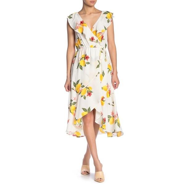 買い卸値 ソーシャライト ワンピース トップス レディース Ruffled Faux Wrap High Low Midi Dress Lemon Prin 正規品 送料込 Www Superavila Com