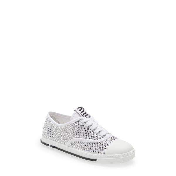 定期購入 ミュウミュウ スニーカー シューズ レディース Crystal Embellished Low Top Sneaker 特売品 Institutoitf Cl