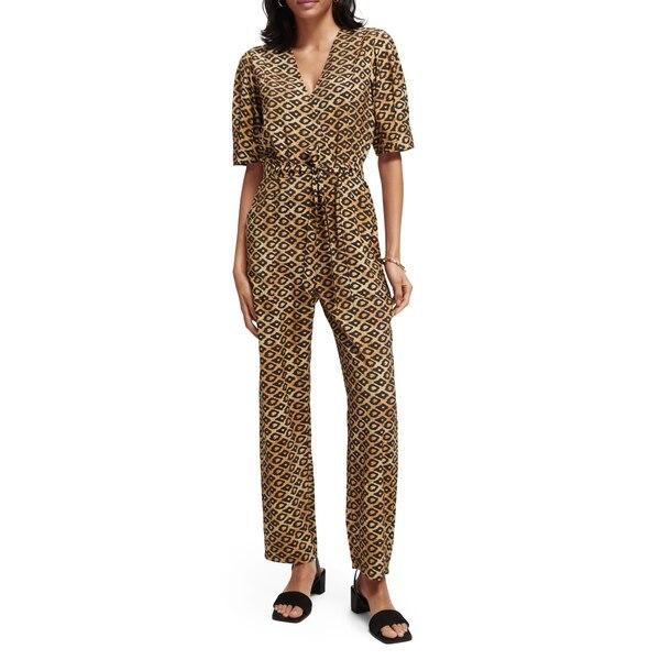 オンラインストアショッピング スコッチアンドソーダ ワンピース トップス レディース Geo Print Jumpsuit Brown 安い販促 Ssl Daikyogo Or Jp