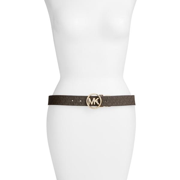 出産祝い マイケルコース ベルト アクセサリー レディース Logo Reversible Leather Belt Chocolate/ Black ベルト