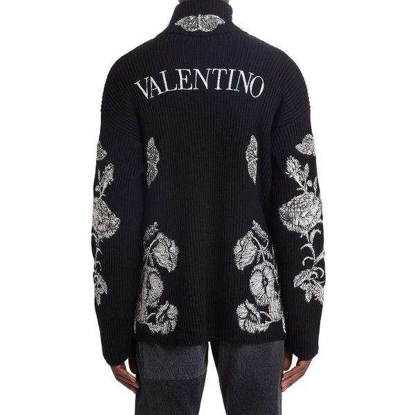 ヴァレンティノ ニット&セーター アウター メンズ Floral Print Ribbed Full Zip Sweater Black/ White｜asty-shop2｜02