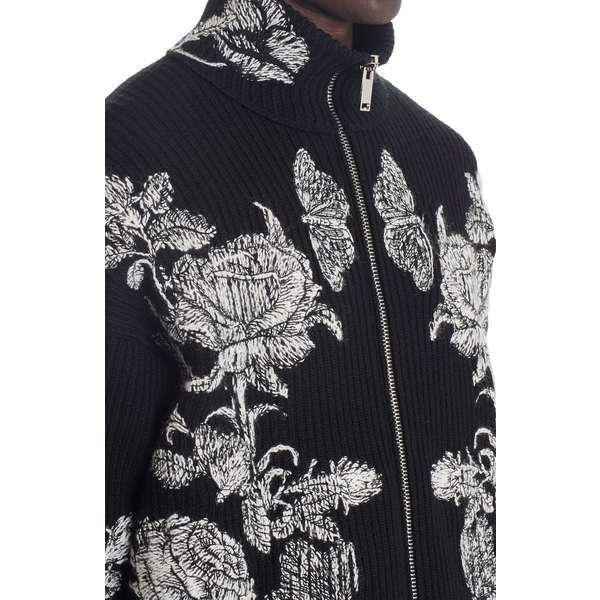 ヴァレンティノ ニット&セーター アウター メンズ Floral Print Ribbed Full Zip Sweater Black/ White｜asty-shop2｜04
