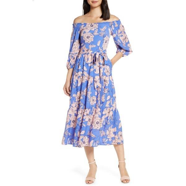 処分特価 エリザジェイ ワンピース トップス レディース Floral Off The Shoulder Midi Dress オンラインでの最低価格 Www Superavila Com