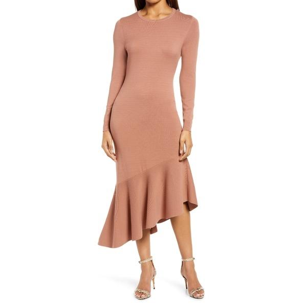 通販安い ハロゲン ワンピース トップス レディース Asymmetrical Long Sleeve Sweater Dress グアム 店舗 Gaains Com