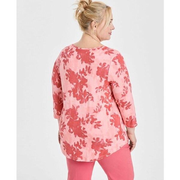 売れ筋商品|||ジェイエムコレクション カットソー トップス レディース Plus Size  Scoop-Neck 3/4-Sleeve Top, Exclusively at Macy's Pink Crystal