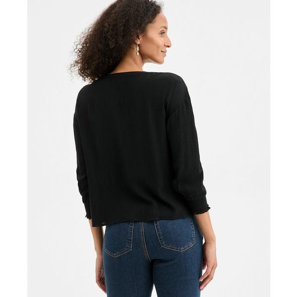 売れ筋商品|||スタイルアンドコー カットソー トップス レディース Women's Tasseled Split Neck 3/4-Sleeve Top, Exclusively at Macy's Deep Black