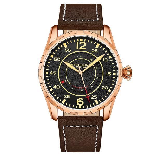 【超特価sale開催！】 Quartz Men's メンズ アクセサリー 腕時計 スターリング Brown Black 44mm Watch Strap Stitching Contrast Cream with Leather Genuine 腕時計