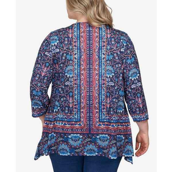 通販特価商品 ルビーロード カットソー トップス メンズ Plus Size Blocked Bandana Paisley Sharkbite Tunic Top Indigo Multi